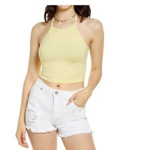 BP Nordstrom Halter Crop Top Yellow Extra Small